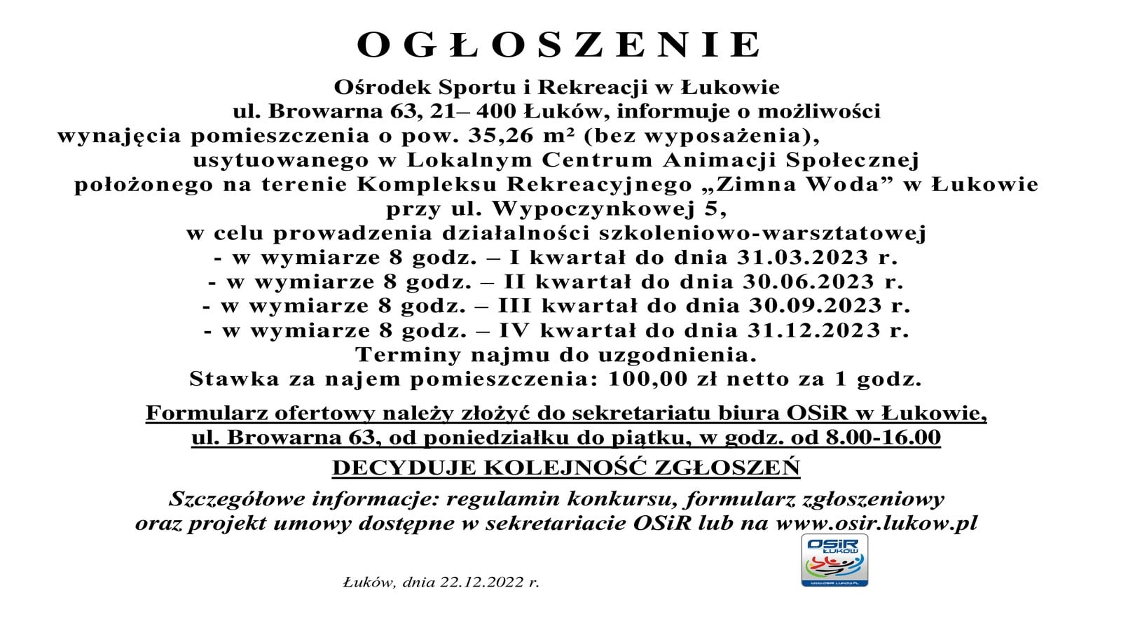 Odpłatne udostępnienie LCAS w 2023r.