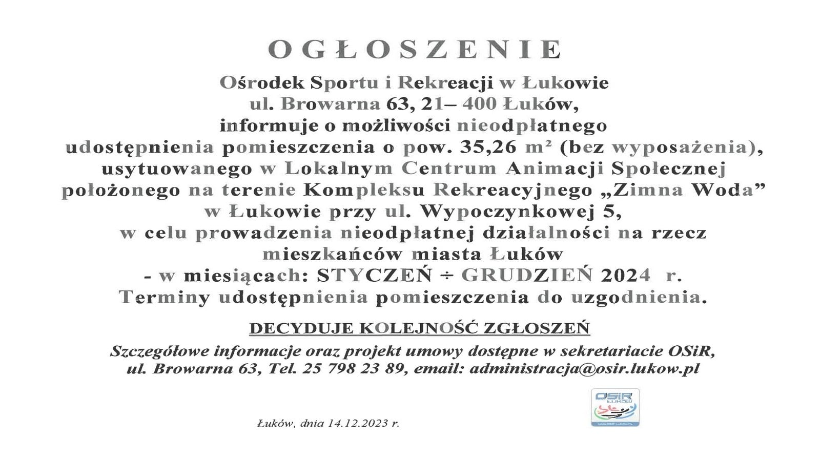 Nieodpłatne udostępnienie LCAS w 2024